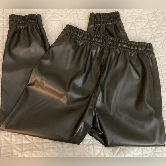 DOLLHOUSE Black Poly LEATHER-Look Pants Size Medium Stretch Waistband 28”W Sexy! - Picture 2 of 7